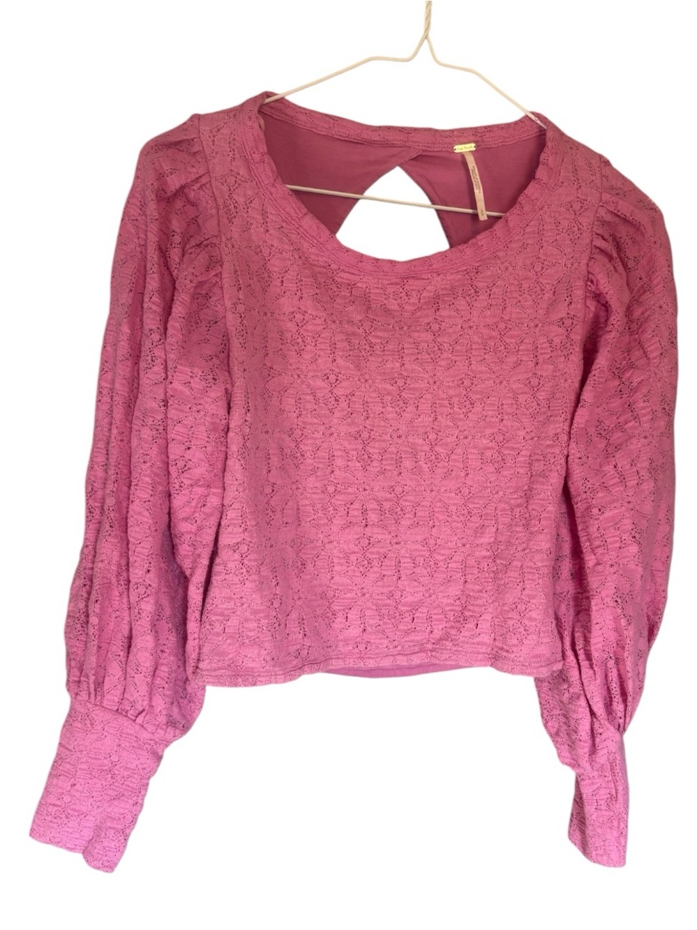 Free People Pink Lace Cropped Balloon Sleeve